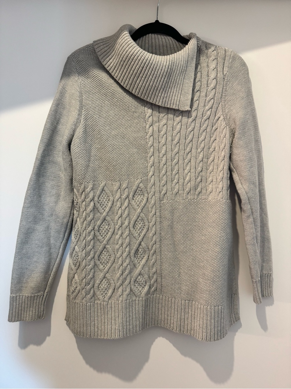 Charter Club Patchwork Cable Turtleneck Sweater - Light Gray
